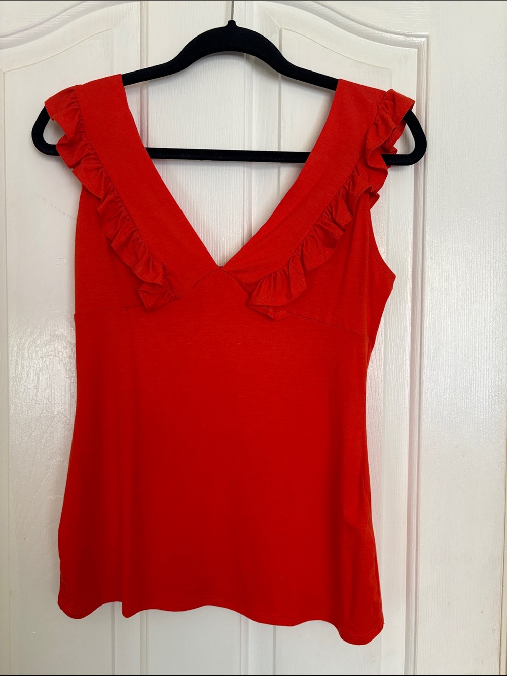 VENUS Bright Red V-Neck Ruffle Tank